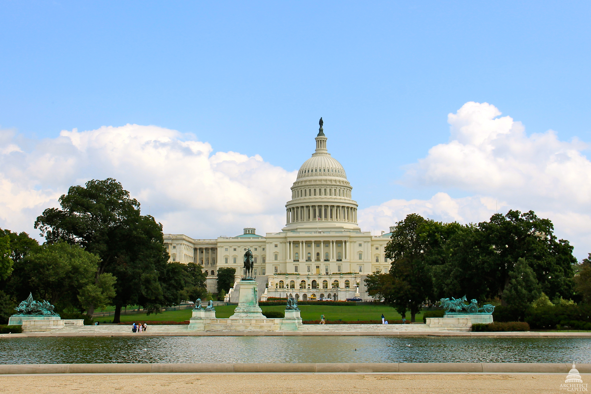 Landscape of the United States Capitol dome reflected in the Capitol Reflecting Pool.